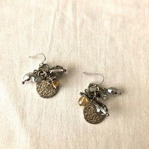 Vintage beaded silver disk dangle earrings